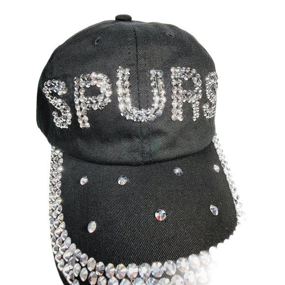SPURS Bling Rhinestone Black Baseball Cap Hat Adjustable Back NWT - Picture 4 of 12
